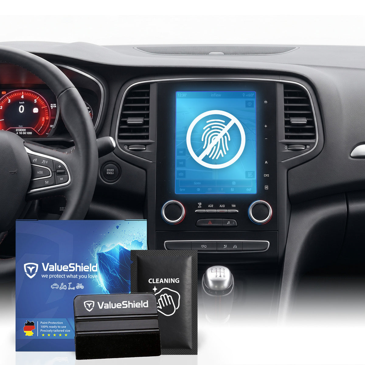 Anti-Fingerprint Displayschutzfolie passend für Renault Megane 4 (B9A) 2016-2024 (4-Türer Kompakt)
