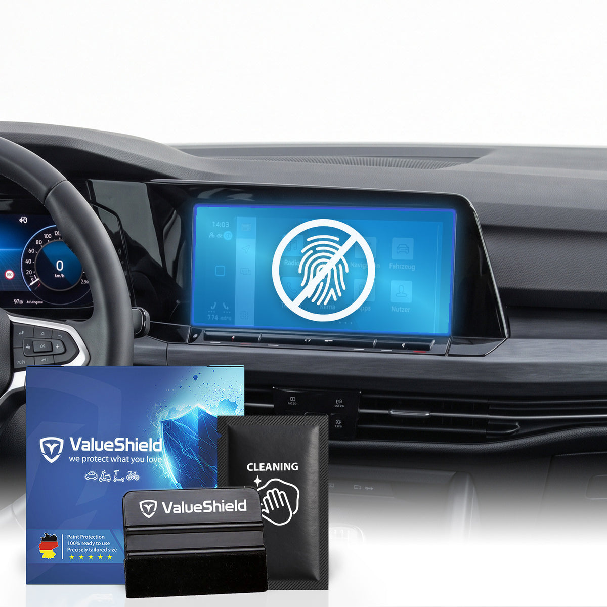 Anti-Fingerprint Displayschutzfolie passend für VW Golf 8 VIII 2019-2027 (5-Türer Kompakt)